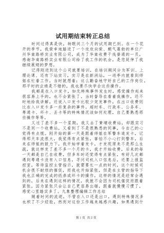 试用期结束转正总结