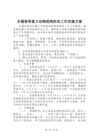 乡镇春季重大动物疫病防治工作方案