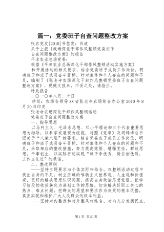 篇一：党委班子自查问题整改方案