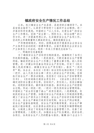 镇政府安全生产情况工作总结