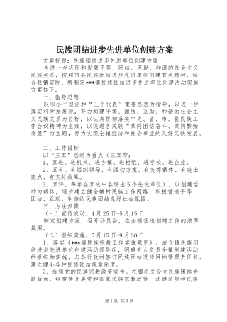 民族团结进步先进单位创建方案