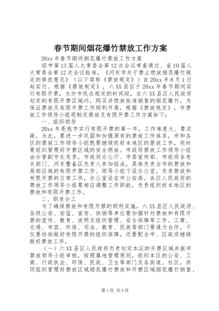 春节期间烟花爆竹禁放工作实施方案