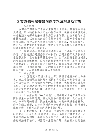 X市道德领域突出问题专项治理活动实施方案