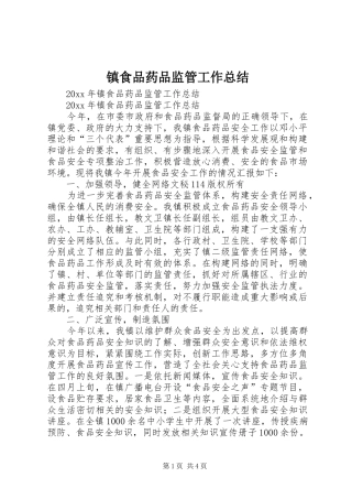 镇食品药品监管工作总结