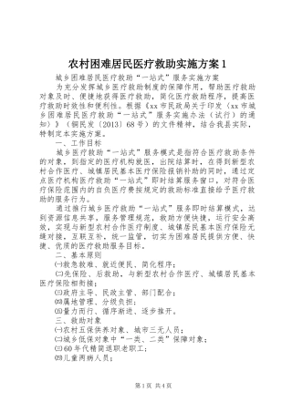 农村困难居民医疗救助实施方案1