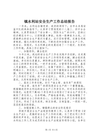 镇水利站安全生产工作总结报告