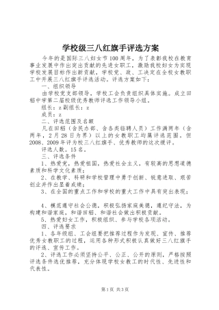 学校级三八红旗手评选实施方案