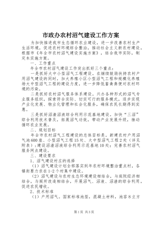 市政办农村沼气建设工作实施方案