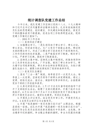 统计调查队党建工作总结