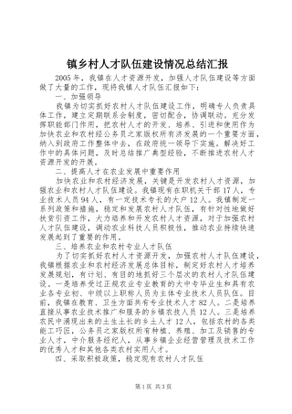 镇乡村人才队伍建设情况总结汇报