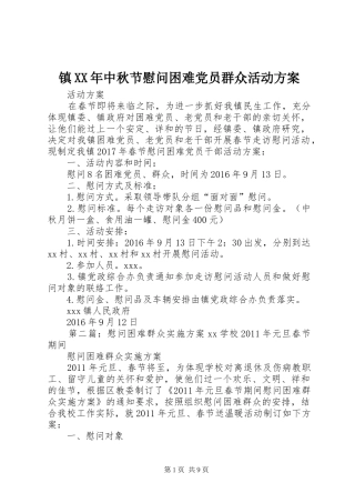 镇XX年中秋节慰问困难党员群众活动实施方案