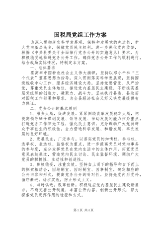 国税局党组工作实施方案
