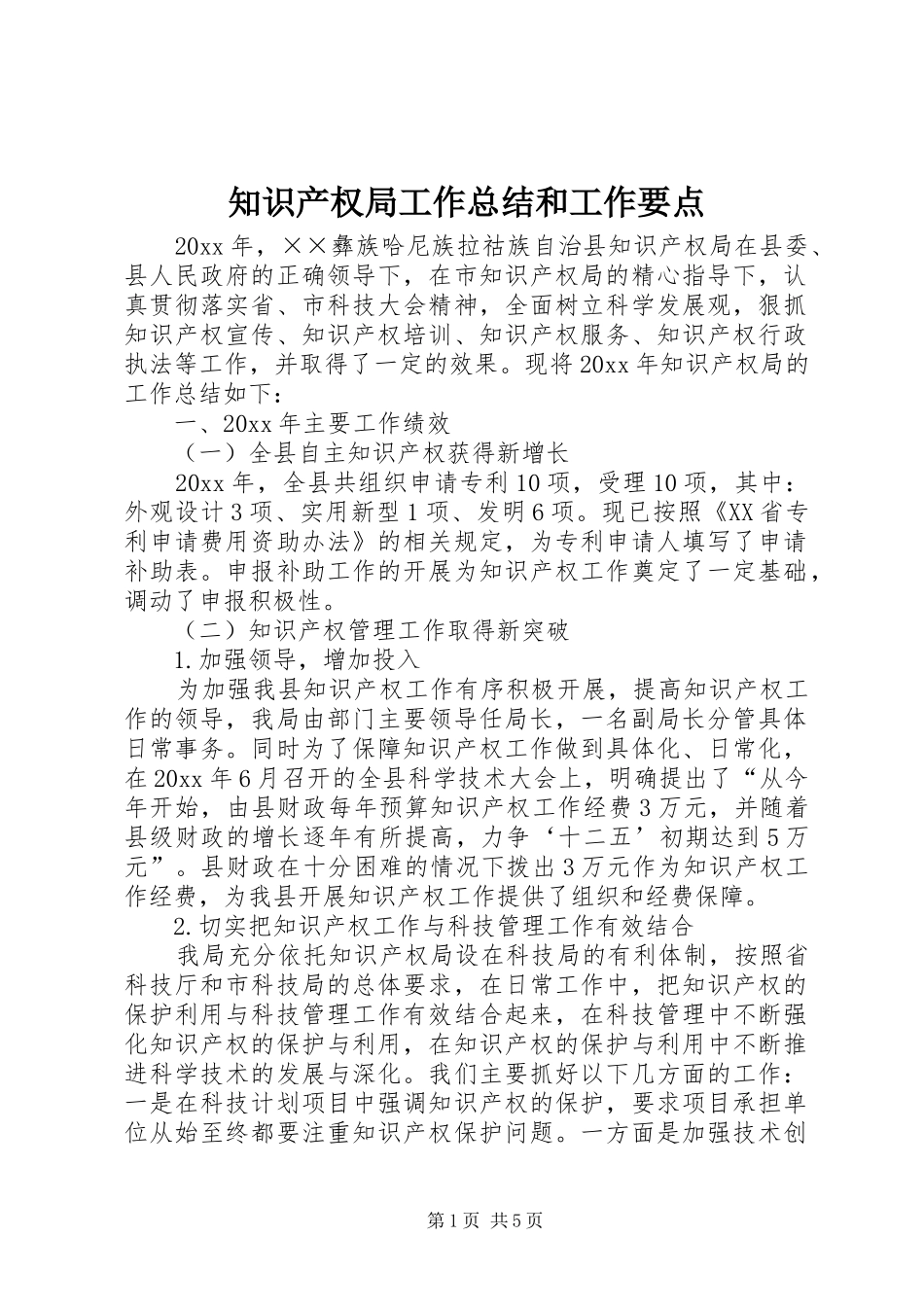 知识产权局工作总结和工作要点_第1页
