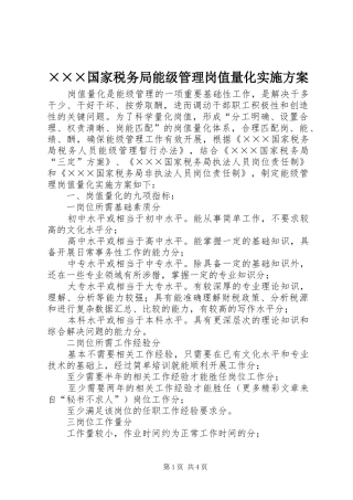 ×××国家税务局能级管理岗值量化方案