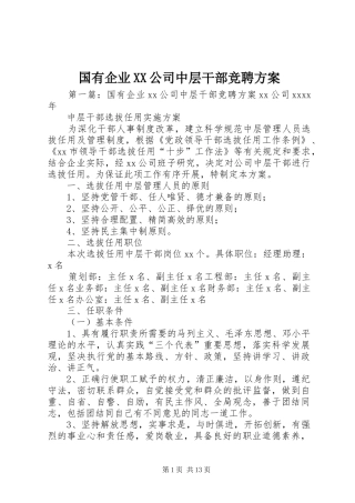 国有企业XX公司中层干部竞聘实施方案