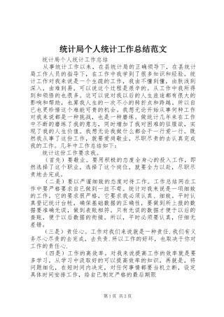 统计局个人统计工作总结范文