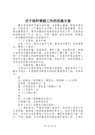 关于秸秆禁烧工作的方案