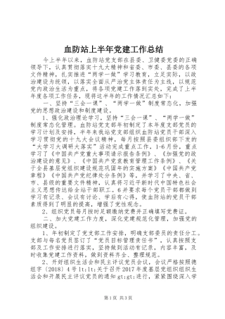 血防站上半年党建工作总结