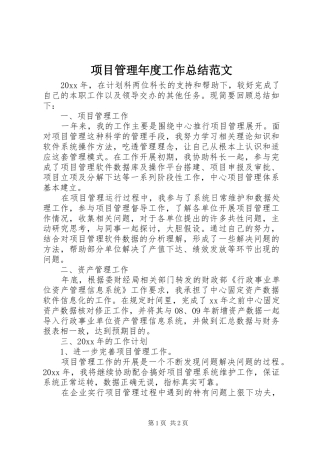 项目管理年度工作总结范文