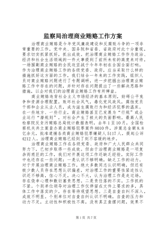 监察局治理商业贿赂工作实施方案