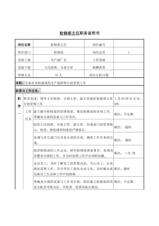 检修部主任岗位说明书