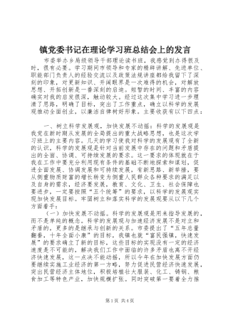 镇党委书记在理论学习班总结会上的发言