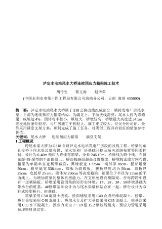 某水电站尾水大桥连续预应力箱梁施工技术