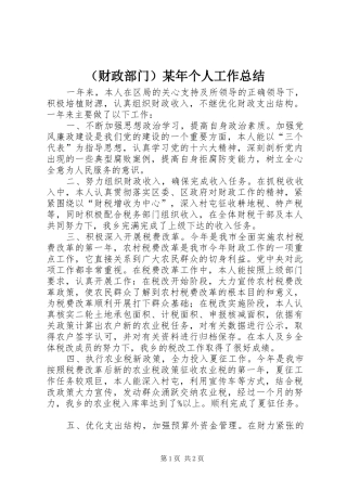 （财政部门）某年个人工作总结