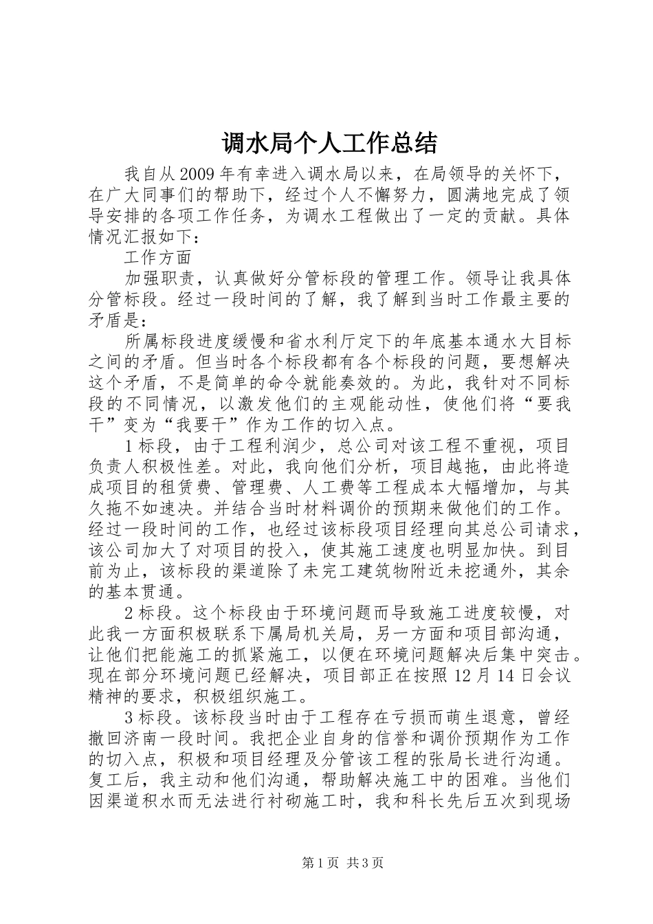 调水局个人工作总结_第1页