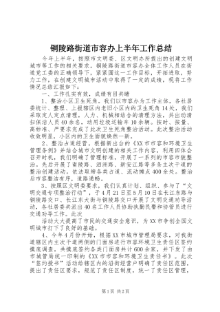 铜陵路街道市容办上半年工作总结
