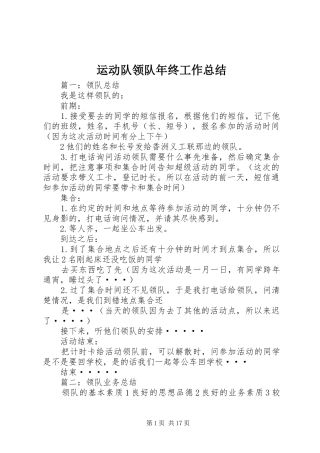 运动队领队年终工作总结
