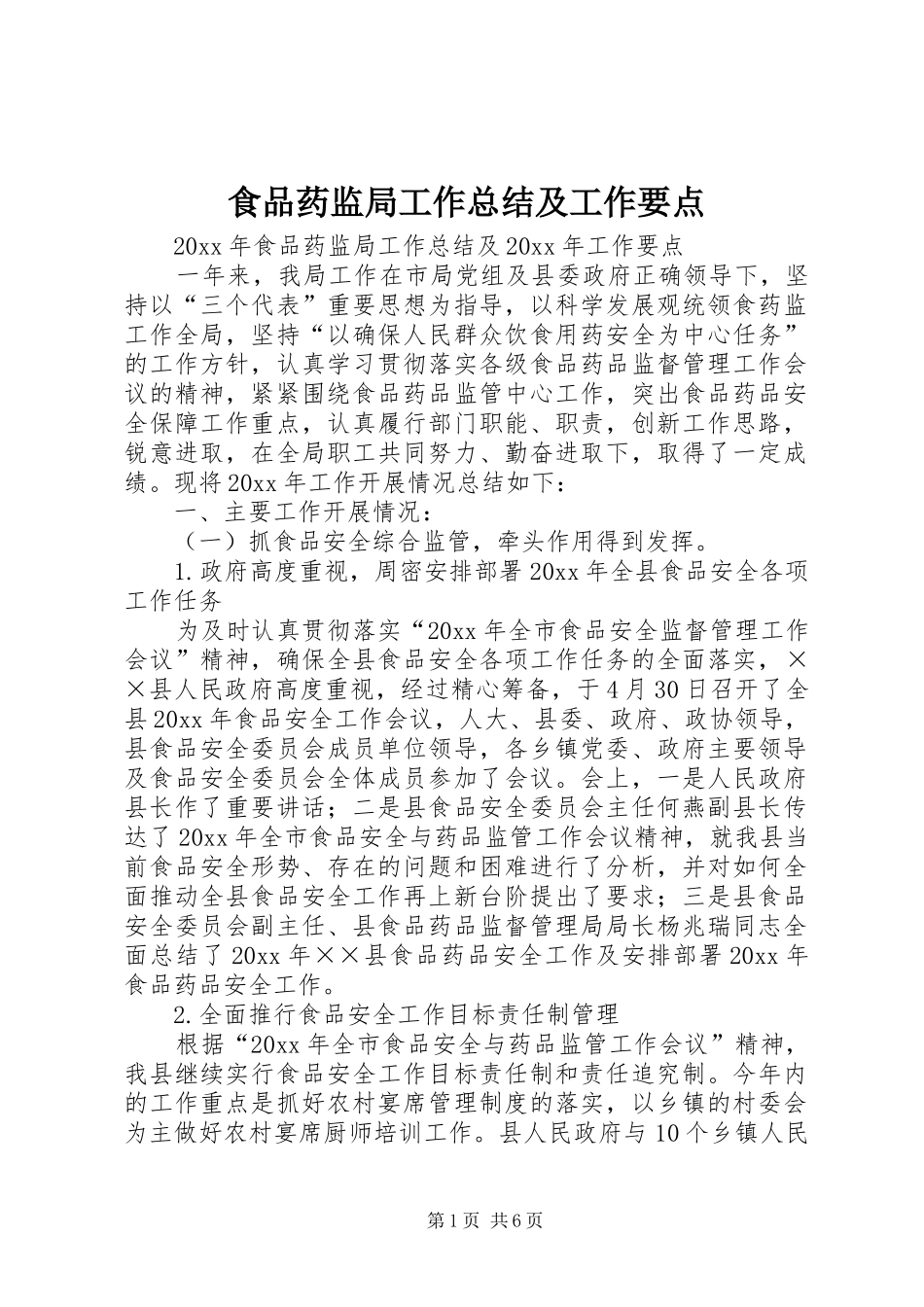 食品药监局工作总结及工作要点_第1页