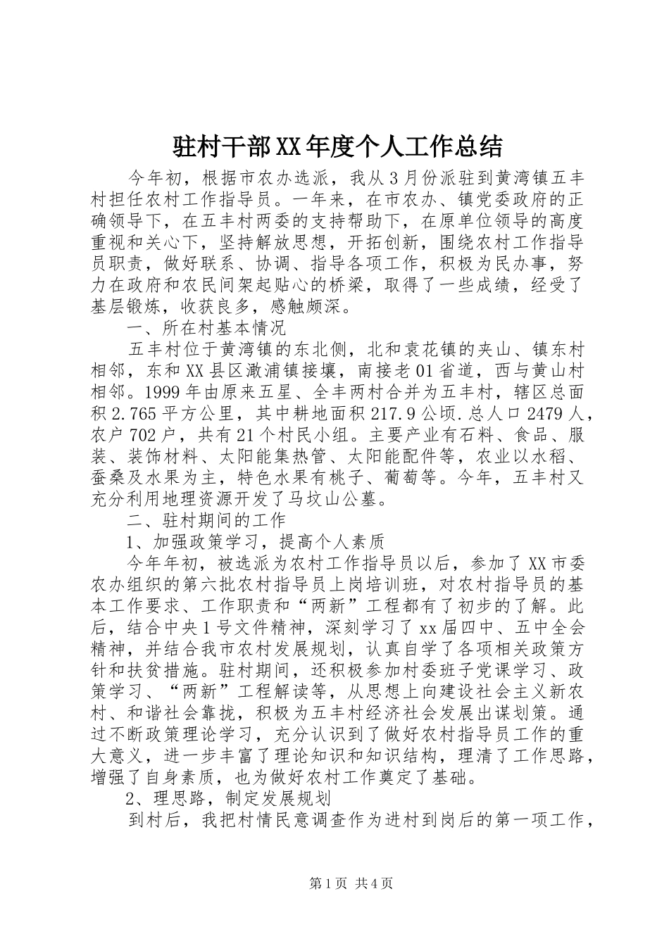 驻村干部XX年度个人工作总结_第1页