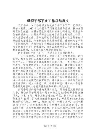 组织干部下乡工作总结范文