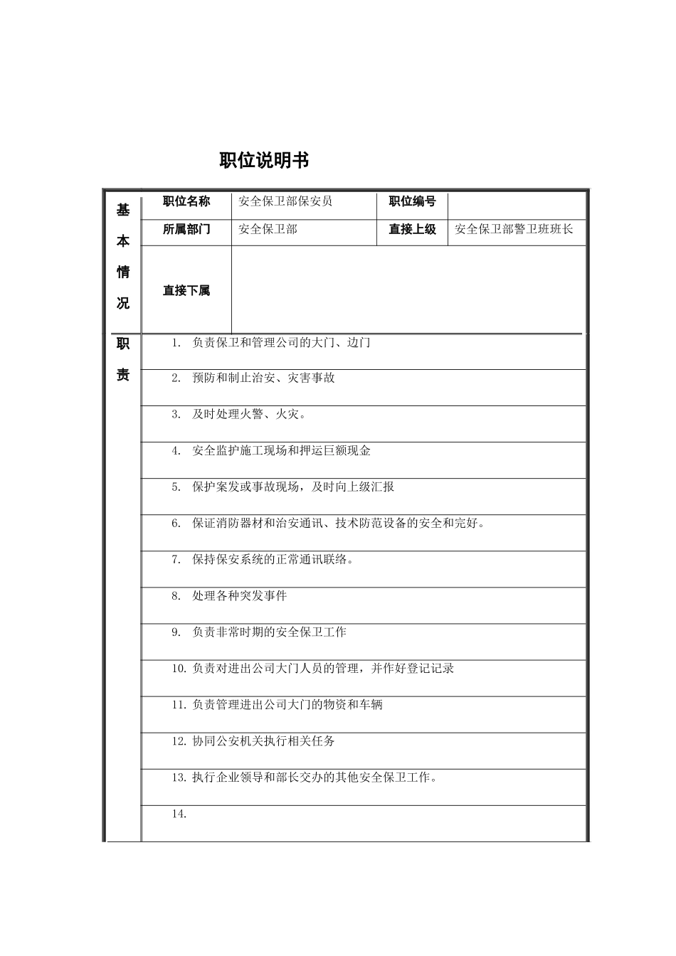 江动股份-保安员职务说明书_第1页