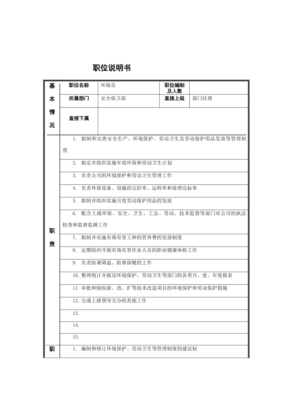江动股份-环保员职位说明书_第1页