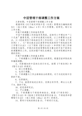 中层管理干部调整工作实施方案