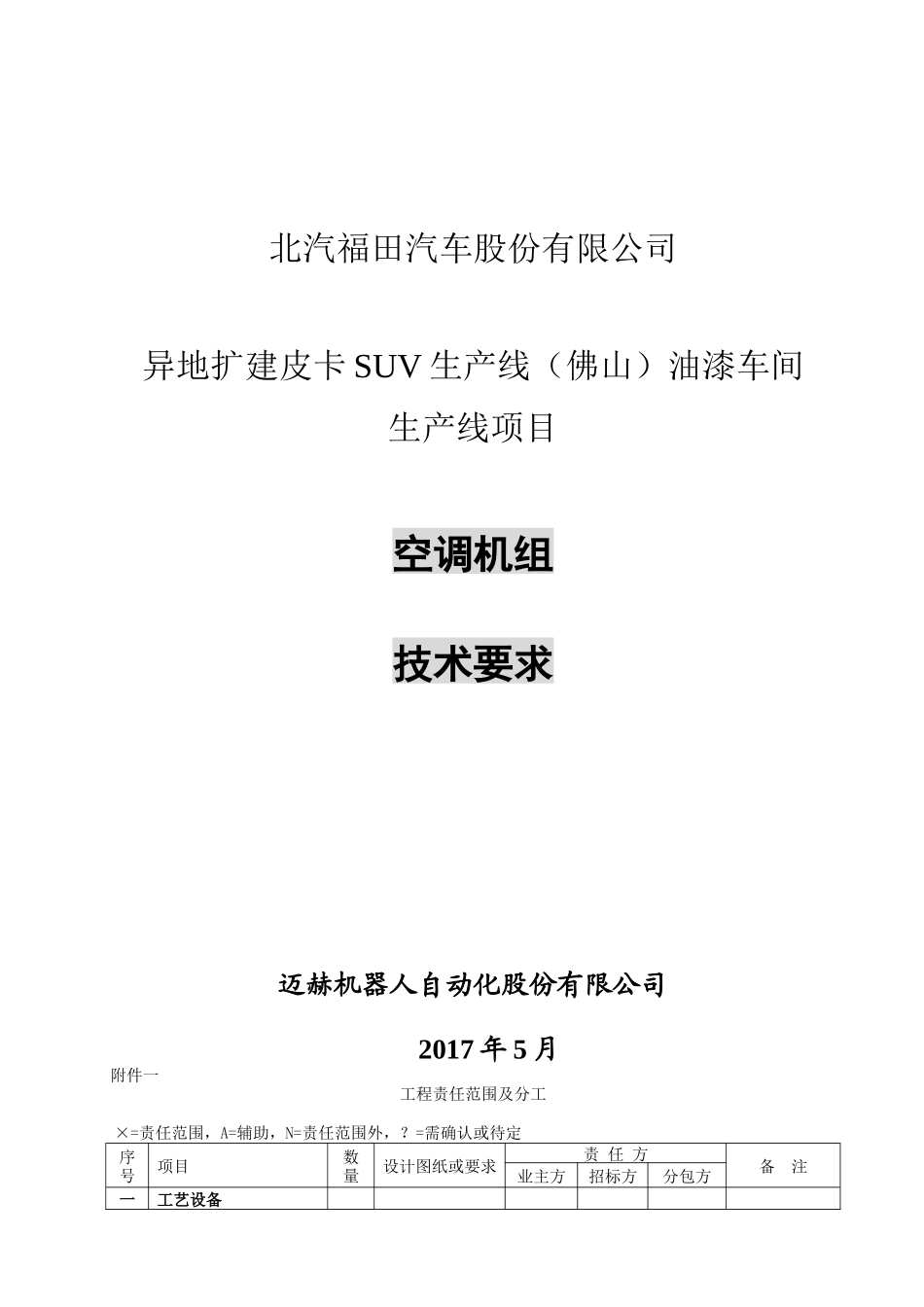 某油漆车间生产线项目空调机组技术要求_第1页