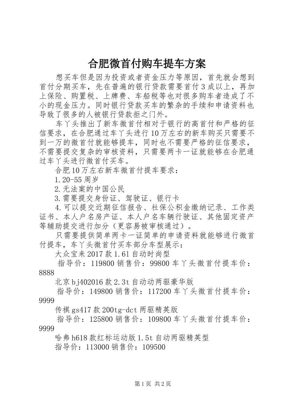 合肥微首付购车提车实施方案_第1页