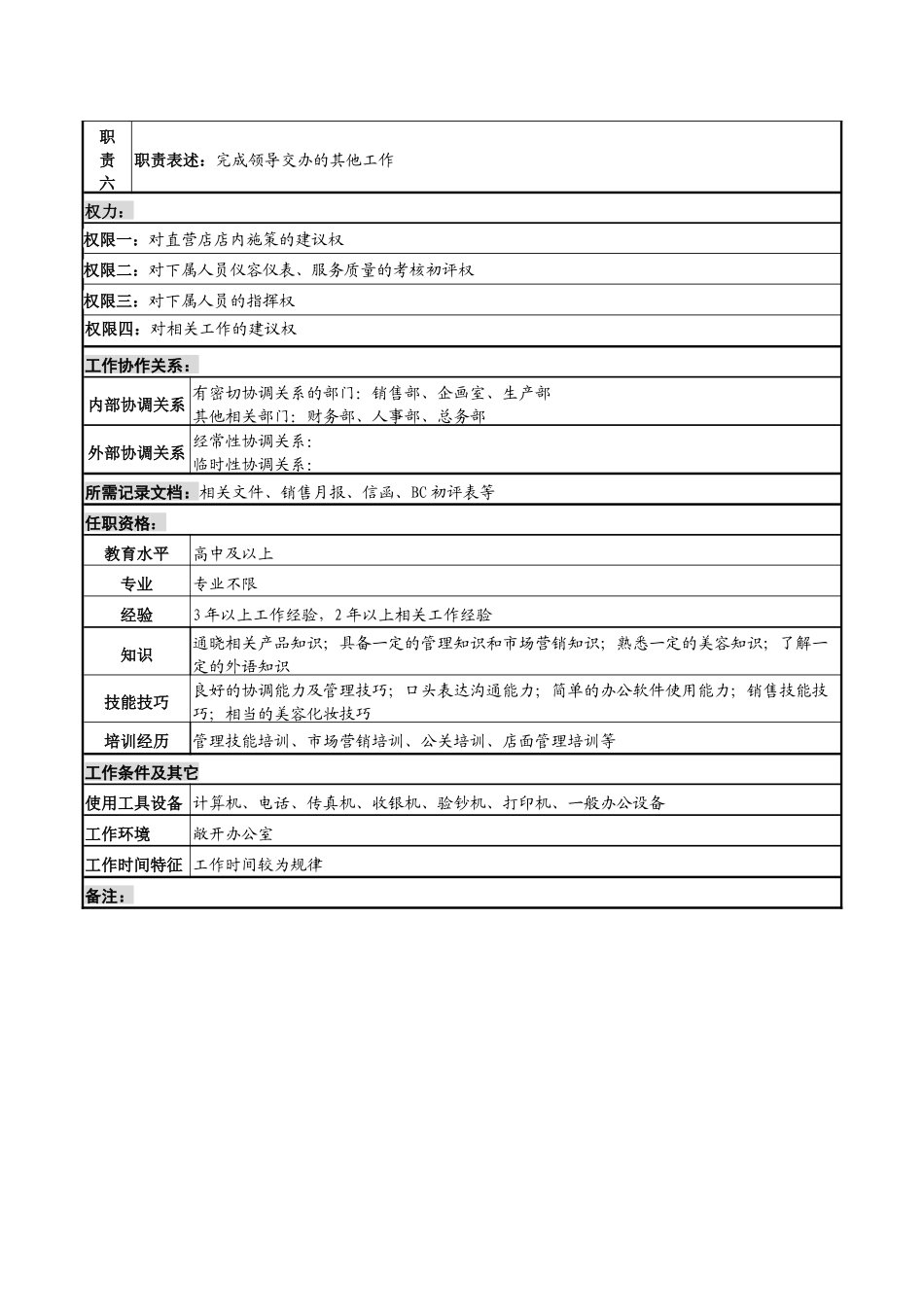 化妆品公司ap领班岗位说明书._第2页