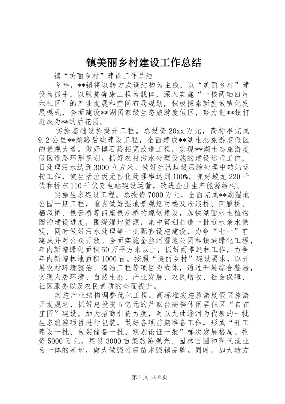 镇美丽乡村建设工作总结_第1页