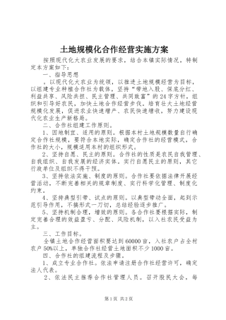 土地规模化合作经营方案