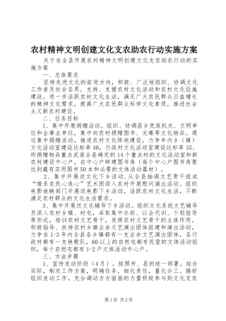 农村精神文明创建文化支农助农行动方案