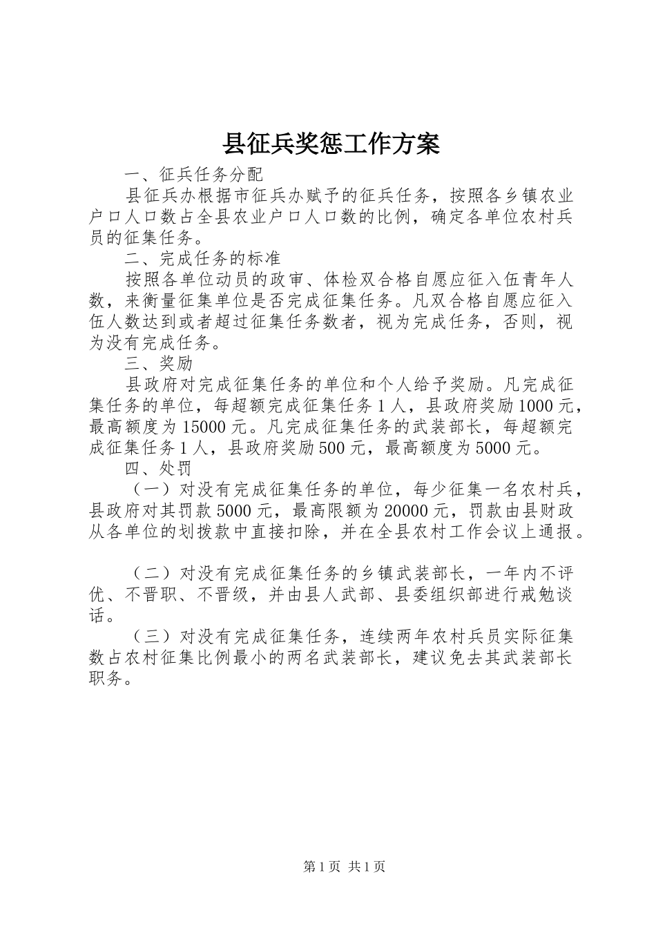 县征兵奖惩工作实施方案_第1页