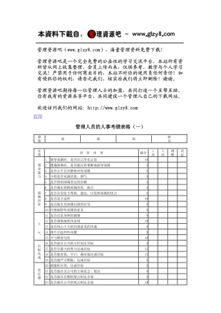 管理人员的人事考绩表格（一）