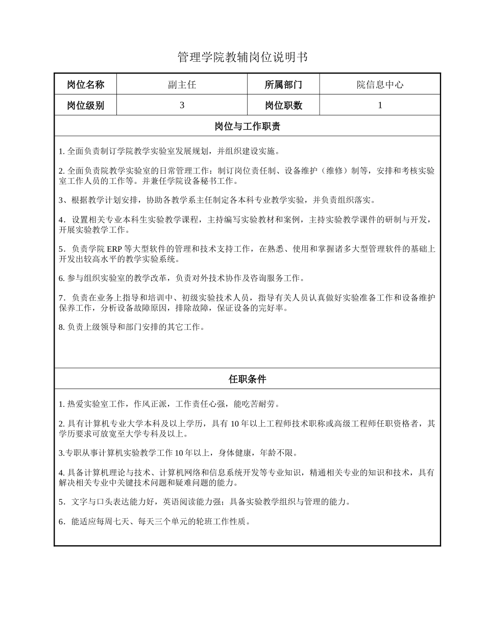 管理学院教辅岗位说明书_第1页