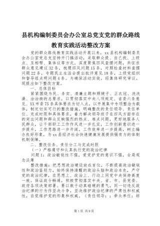 县机构编制委员会办公室总党支党的群众路线教育实践活动整改实施方案