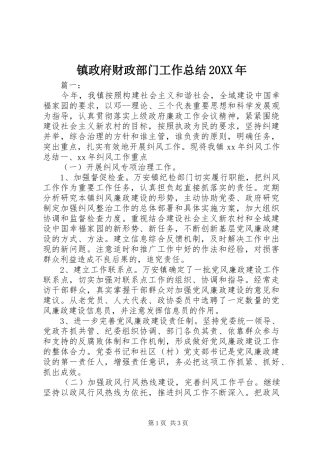 镇政府财政部门工作总结20XX年