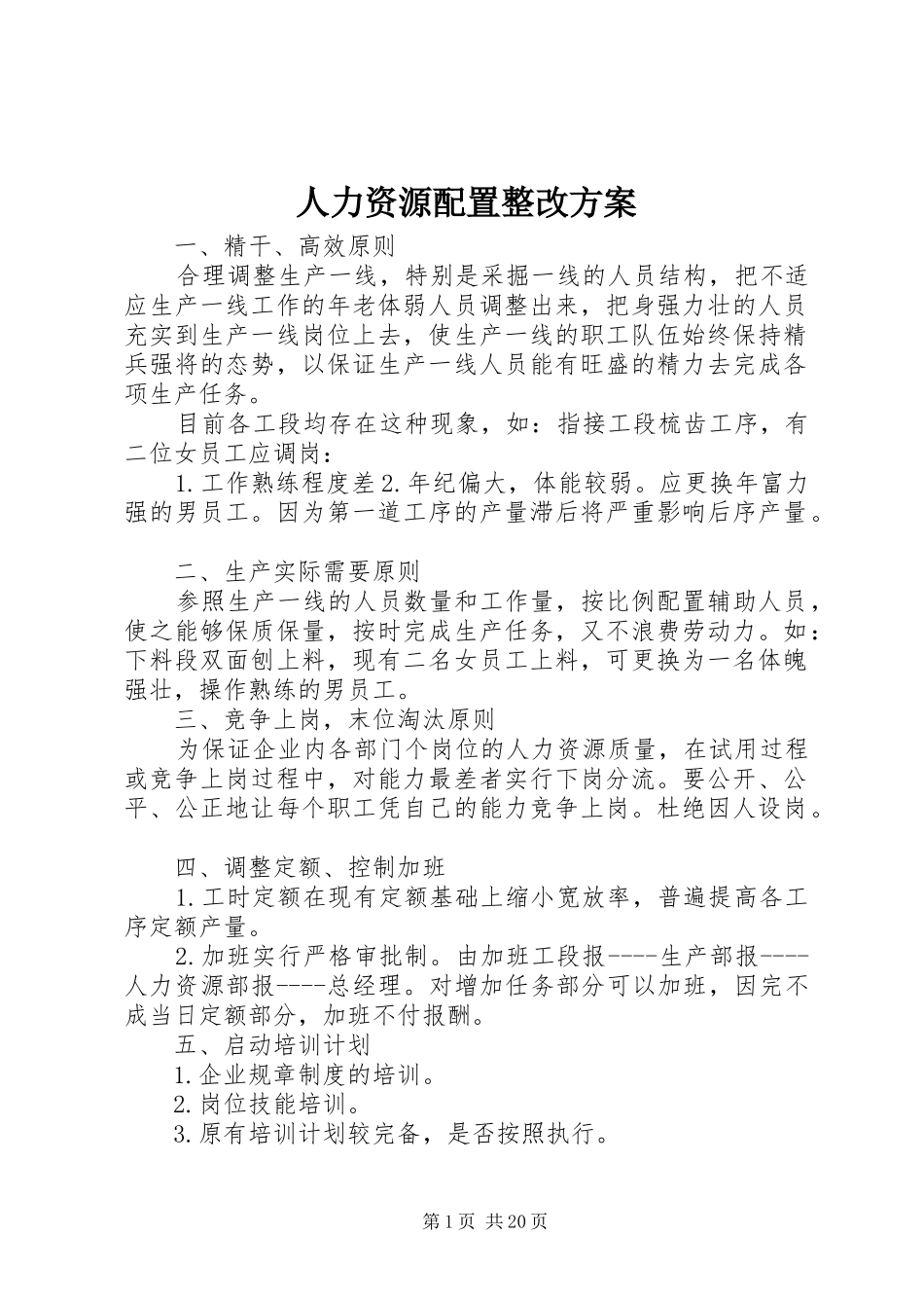 人力资源配置整改实施方案_第1页