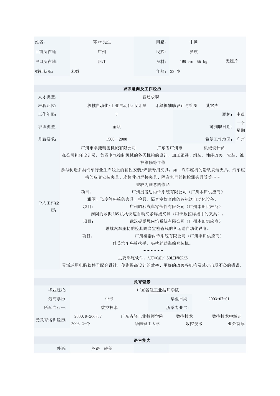 个人简历表格（四）_第1页